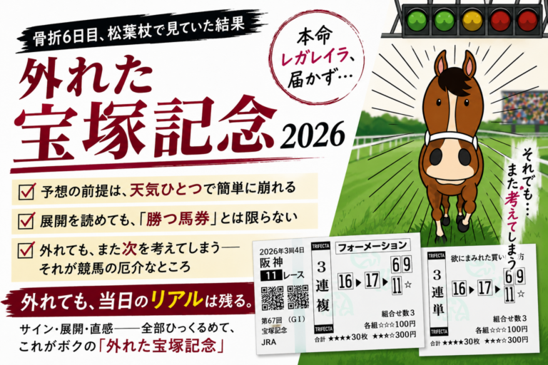 骨折6日目、松葉杖で見た宝塚記念｜本命レガレイラは届かなかった
