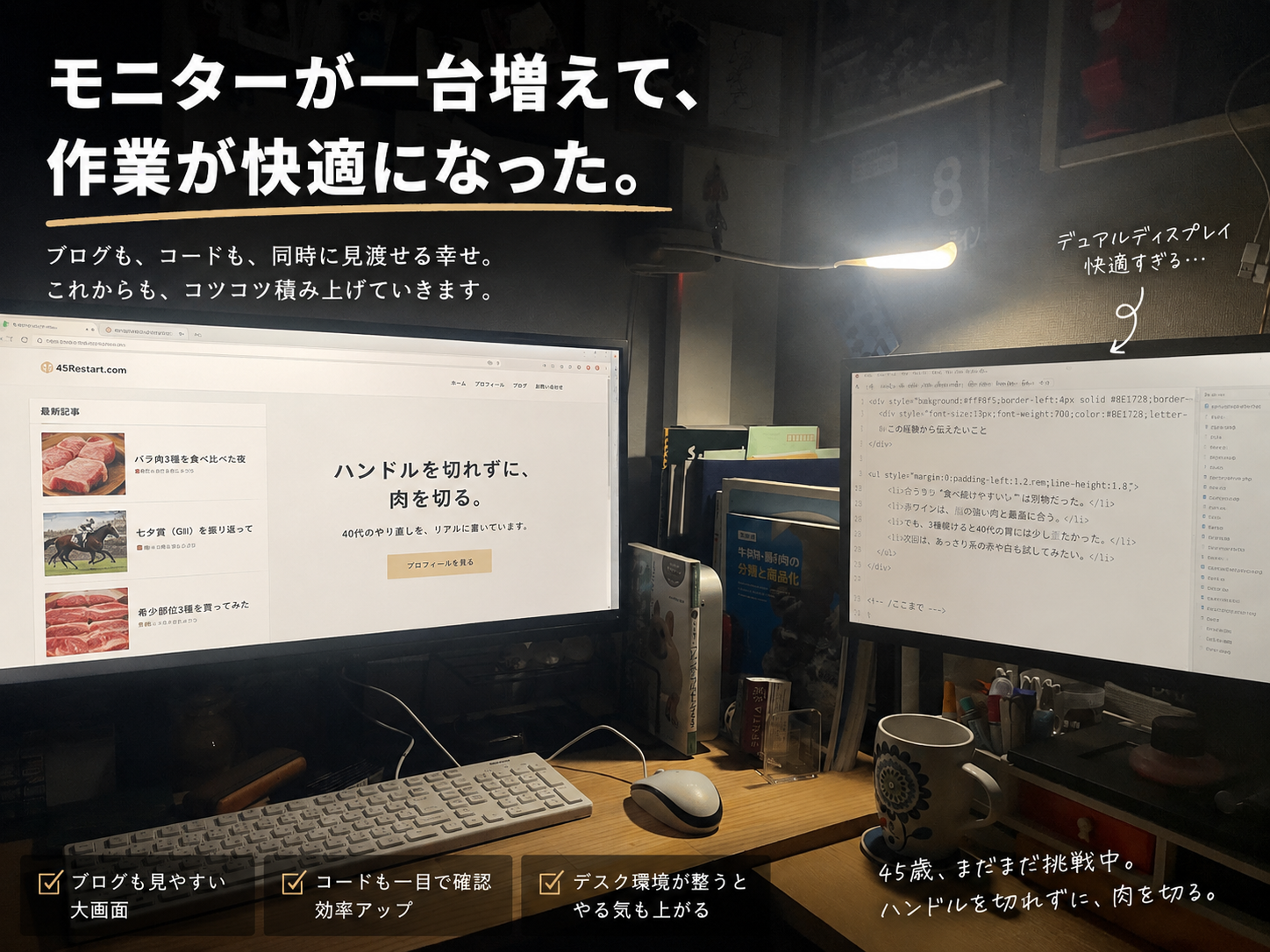 40代の転職や仕事の変化をブログで整理しているイメージ